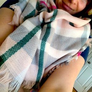 Cozy, pastel plaid wrap around scarf